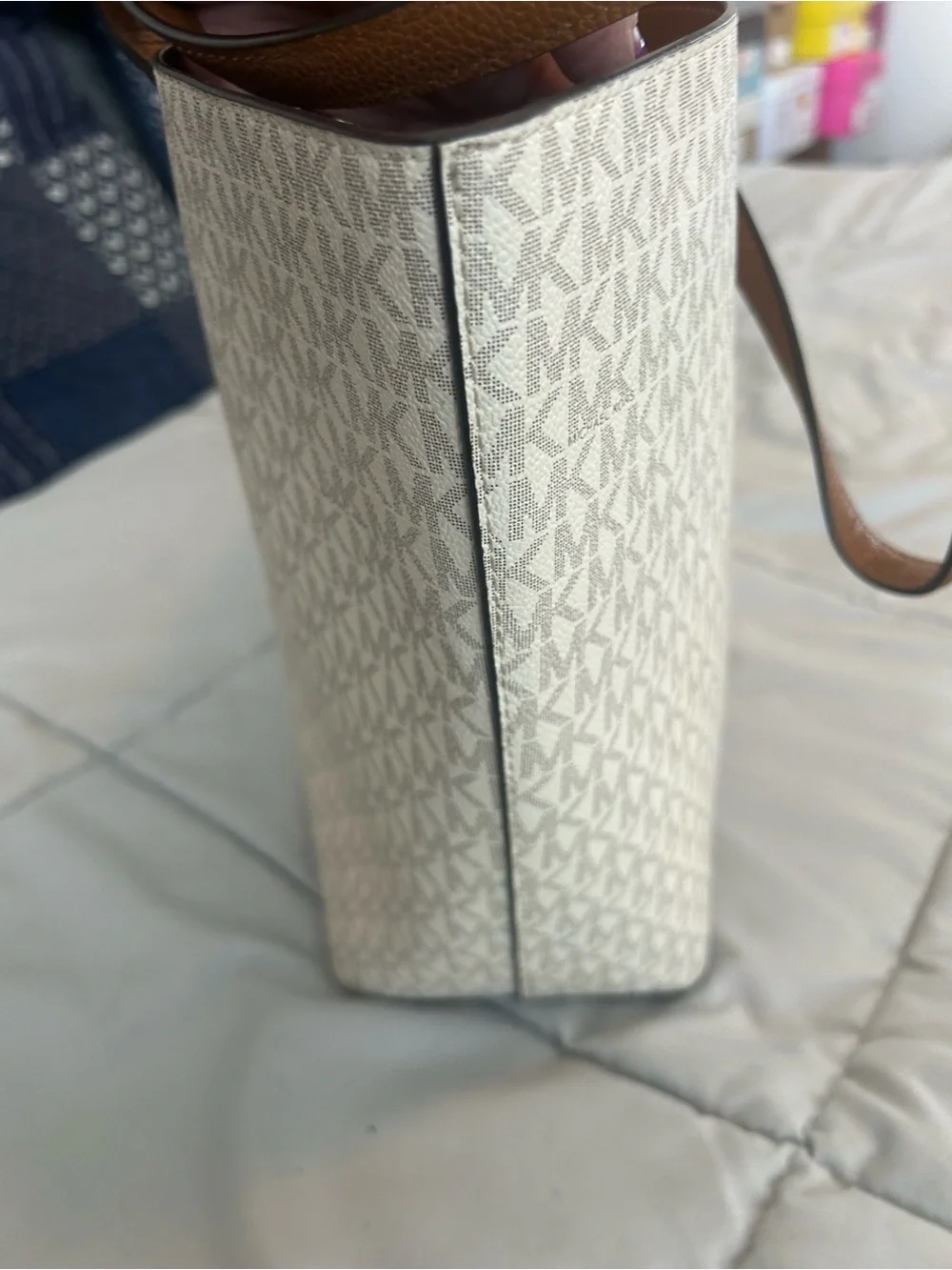 Michael Kors Cream and Brown Signature MK Tote